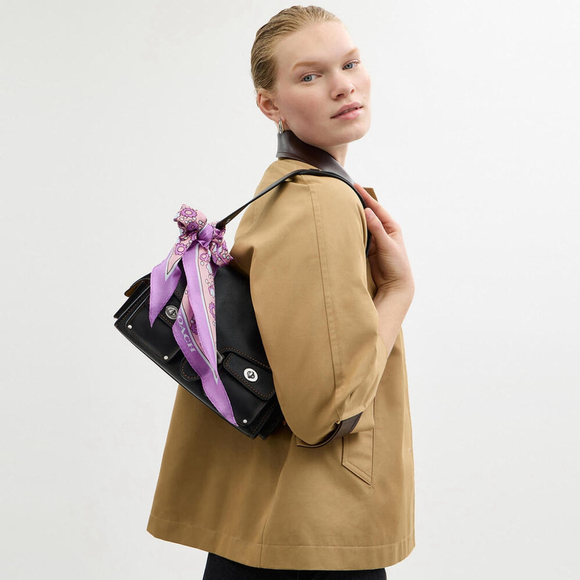 NEW Coach Purple Floral Silk Diamond Scarf 38x16 Luxury Accessory NWT - Picture 4 of 4